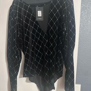 Fashion Nova Black Bodysuit with Silver Accents